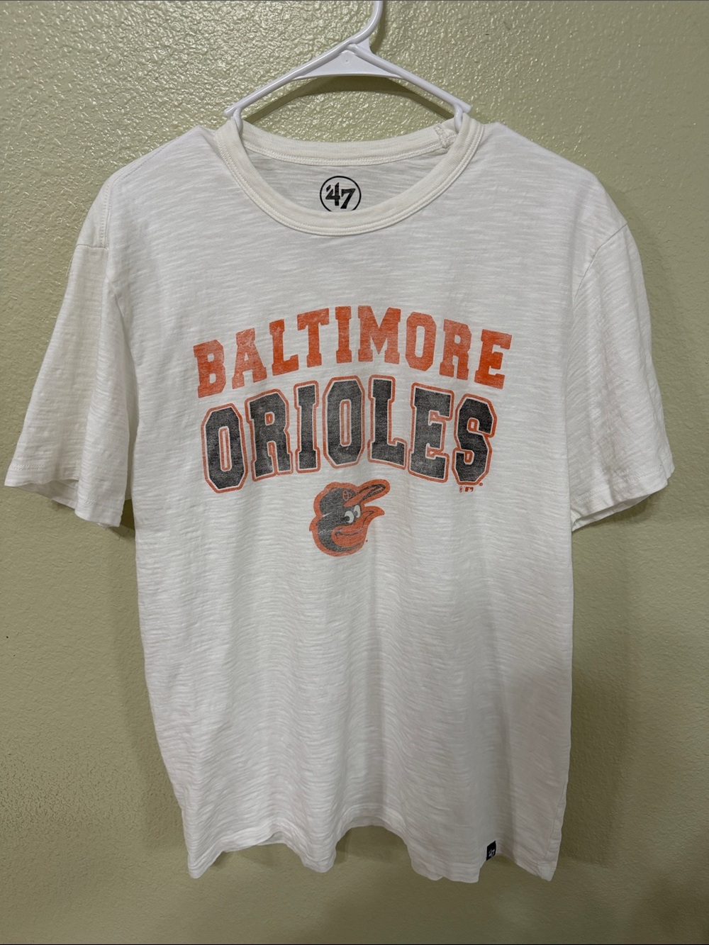 47 Brand Baltimore Orioles White Tee with Orange and Black Logo